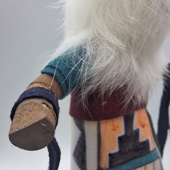Kachina Handmade Doll Signed 8 Inch Wolf AM Native American Indian Art Wood Fur - Picture 9 of 14